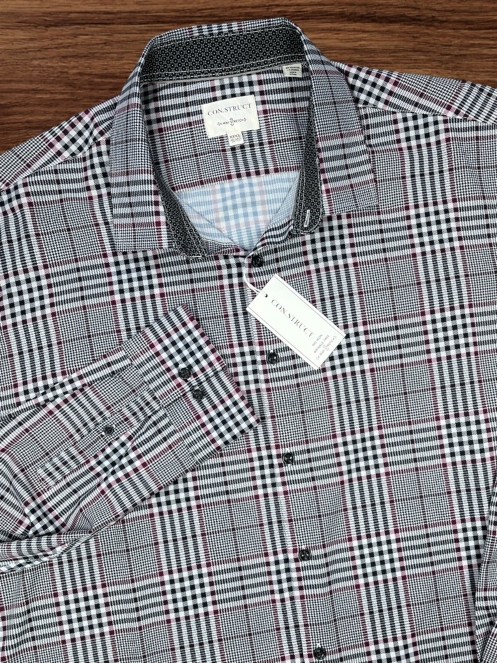 Con.Struct Men’s L/S Plaid Button Down. 4-way Stretch Dress Shirt. Size 3XL